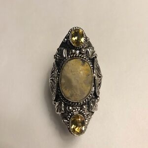 Bubble Bee Jasper Citrine Stamped 925 Sterling Silver Ring